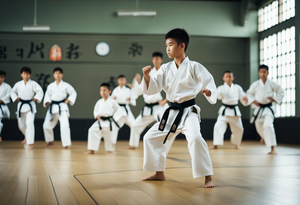 Young kids training in a dojo